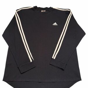 VTG Adidas Thermal Waffle Knit Long Sleeve T-Shirt Mens Large Black Stripe Y2K